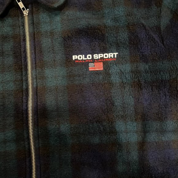 Polo Ralph Lauren Navy & Green Fleece Check Jacket, Large Size, NWT - Picture 9 of 12